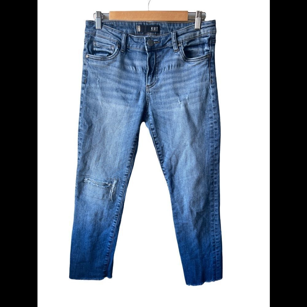 KUT from the kloth ankle raw hem straight leg jeans size 4